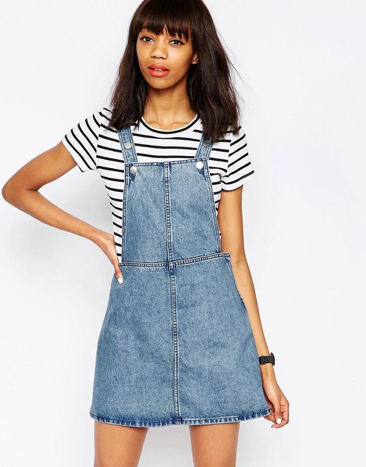 Monki Denim Overall Dress - Blue