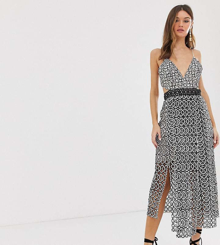 Asos Design Midi Dress In Mono Geo With Layered Skirt
