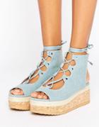 Kg Benny Denim Flatform Lace Up Sandal - Blue