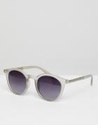 Asos Round Sunglasses In Frosted Crystal With Smoke Lens - Clear