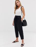 Asos Design Tailored Tie Waist Tapered Ankle Grazer Pants-black