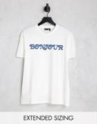 Asos Design T-shirt In Off White With Bonjour Chest Print