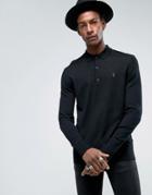 Allsaints Knitted Long Sleeve Polo In Merino Wool - Black