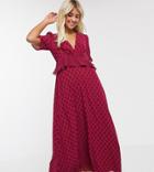 Twisted Wunder Frill Waist Detail Maxi Dress In Rust Polka Dot-brown