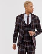 Lockstock Skinny Suit Jacket In Purple Check