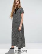 Reclaimed Vintage High Neck Midi Dress With Lace Insert In Ditsy Floral - Black