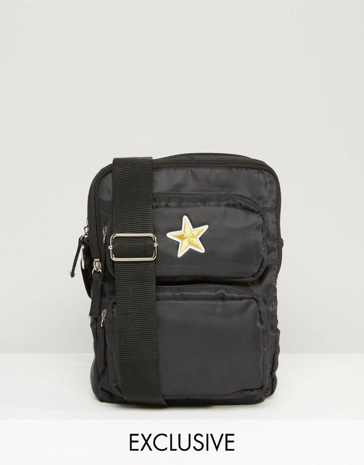 Reclaimed Vintage Flight Bag With Star - Black