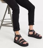 Asos Design Wide Fit Gladiator Sandals In Black Leather With Chunky Sole