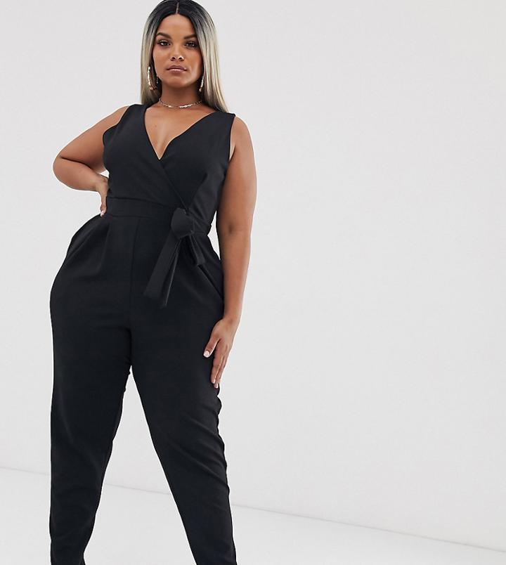 Outrageous Fortune Plus Tie Waist Jumpsuit In Black - Black