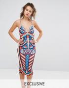 Ginger Fizz Cami Strap Midi Dress In Geo Print - Multi