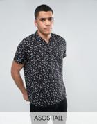 Asos Tall Regular Fit Viscose Shirt With Revere Collar In Fan Print - Black