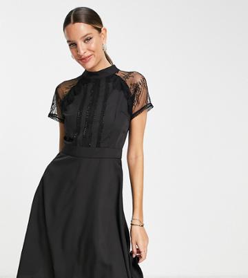 Liquorish Tall A-line Mini Dress In Lace Black