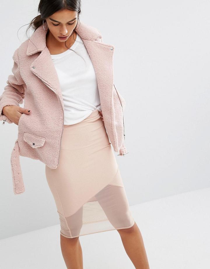 Missguided Shearling Biker Jacket - Pink