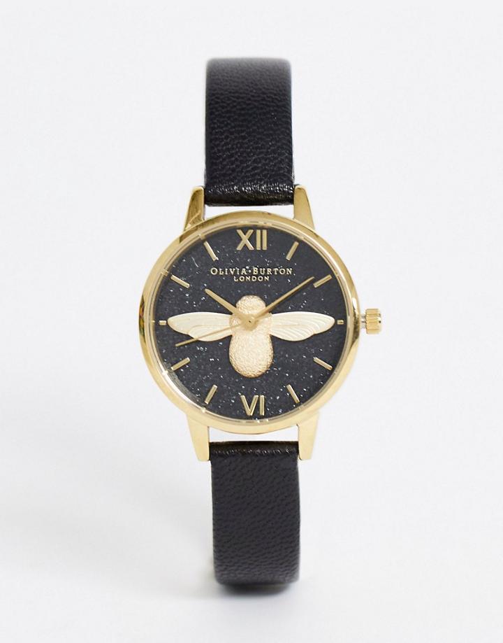 Olivia Burton Glitter Dial 3d Bee Eco Watch In Black