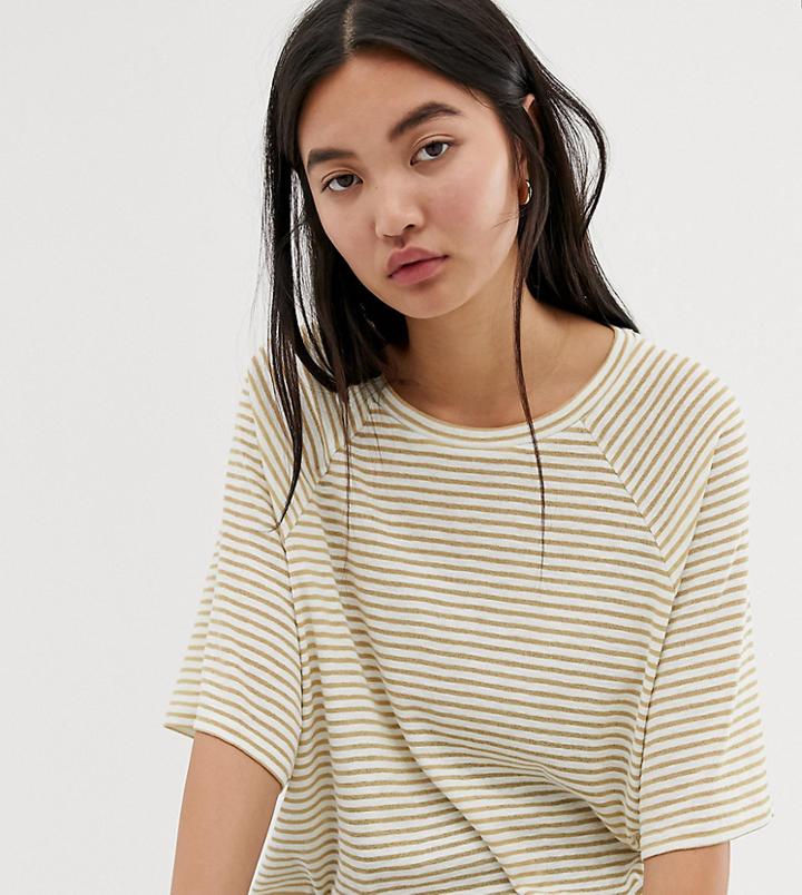 Weekday Base Boxy T-shirt In Beige And White Stripes