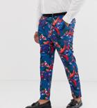 Asos Design Plus Skinny Tuxedo Suit Pants In Fish Print - Blue