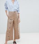 Asos Design Wide Leg Pants With Button Front - Brown