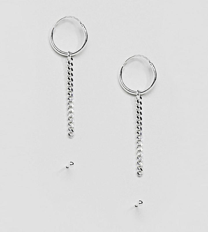 Asos Design Pack Of 2 Sterling Silver Ball Stud And Chain Drop Hoop Earrings - Silver