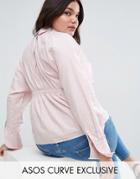 Asos Curve Stripe Shirt With Corset Back & 80s Sleeve - Pink
