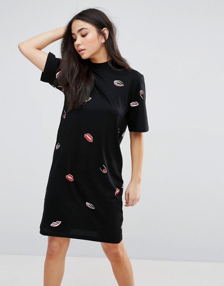 Cheap Monday Makeup Print Smash T-shirt Dress - Black