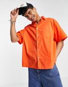 Asos Design Boxy Oversized Dad Shirt In Bright Orange