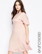 Asos Curve Dress With Lace Bib & Ruffle Sleeves - Nude