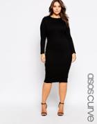 Asos Curve Midi Body-conscious Dress In Rib - Black