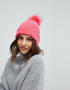 Miss Selfridge Faux Fur Bobble Hat - Pink
