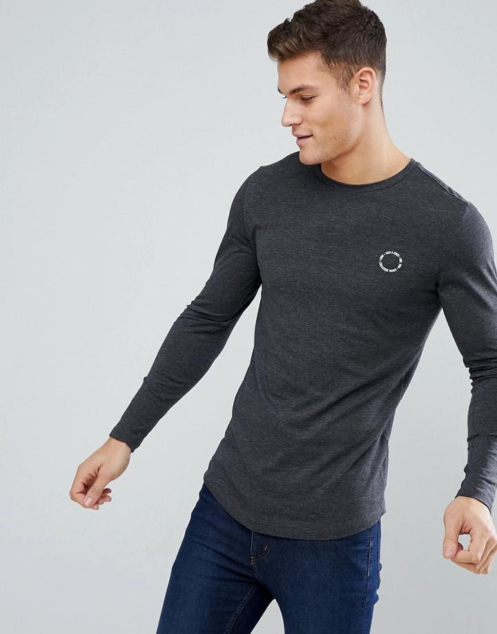 Jack & Jones Long Sleeve T-shirt With Chest Branding - Black