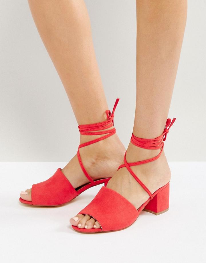 London Rebel Tie Kitten Heel Sandal - Red
