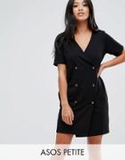 Asos Petite Tux Dress With Popper Detail & Pleated Back - Black