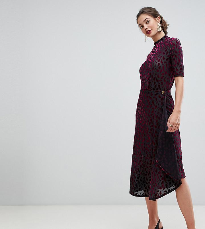 Y.a.s Tall Sille Midi Wrap Skirt In Flocked Velvet-red