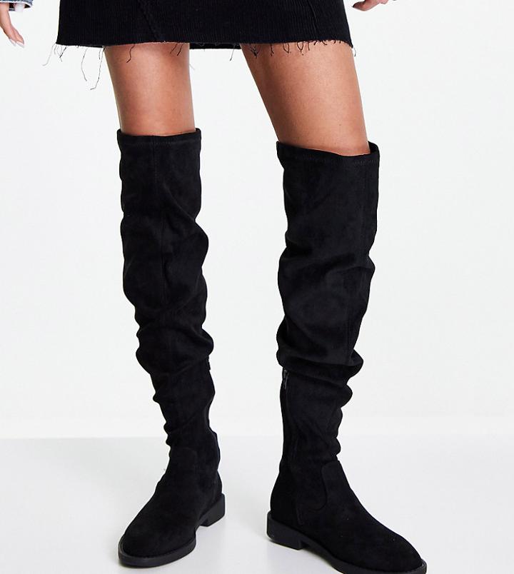 Asos Design Wide Fit Kalani Over The Knee Boots In Black Micro