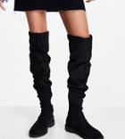Asos Design Wide Fit Kalani Over The Knee Boots In Black Micro