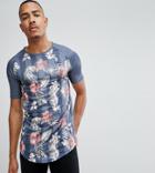 Siksilk Muscle Fit T-shirt In Floral Print - Navy