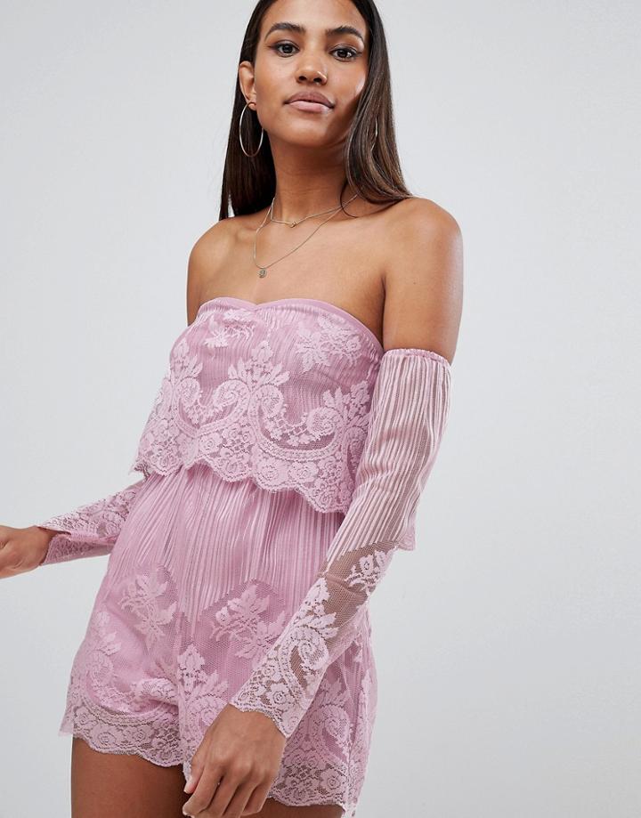Missguided Lace Bardot Romper - Purple