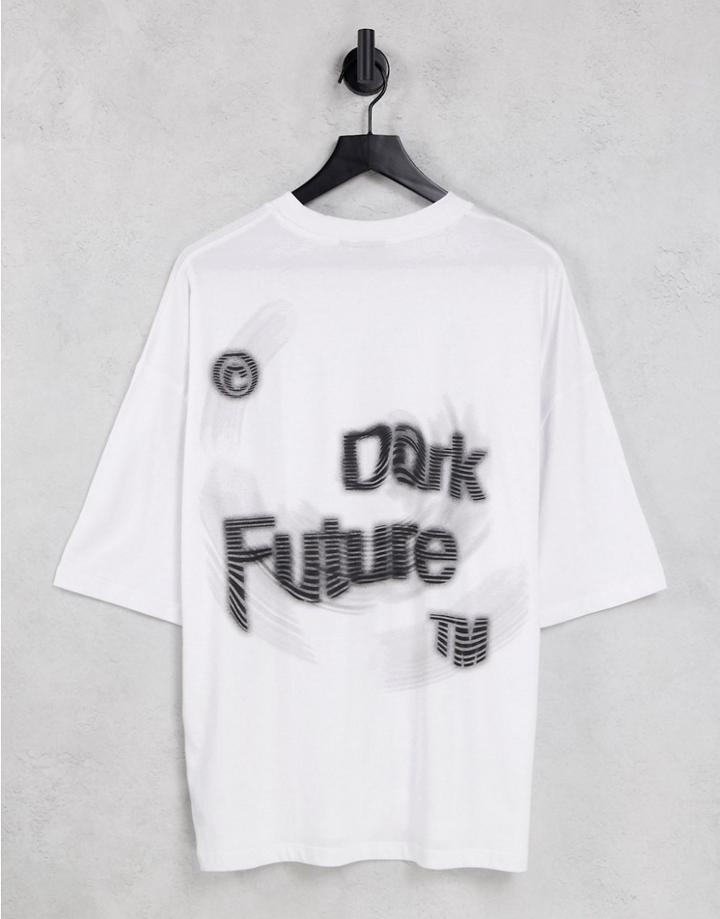 Asos Dark Future Oversized T-shirt With Warped Logo Print In White