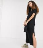 Monki Isabella Jersey Midi T-shirt Dress With Side Split In Black