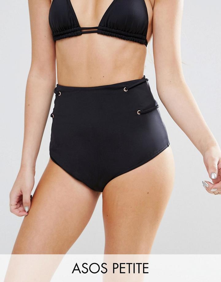 Asos Petite Mix And Match High Waist Bikini Bottom With Eyelets - Black