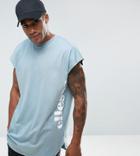 Ellesse Curved Hem T-shirt With Side Logo In Blue - Blue
