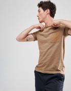 Selected Homme Stripe Tee With Contrast Pocket - Tan
