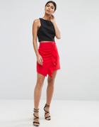 Asos A-line Mini Skirt With Asymmetric Ruffle - Red