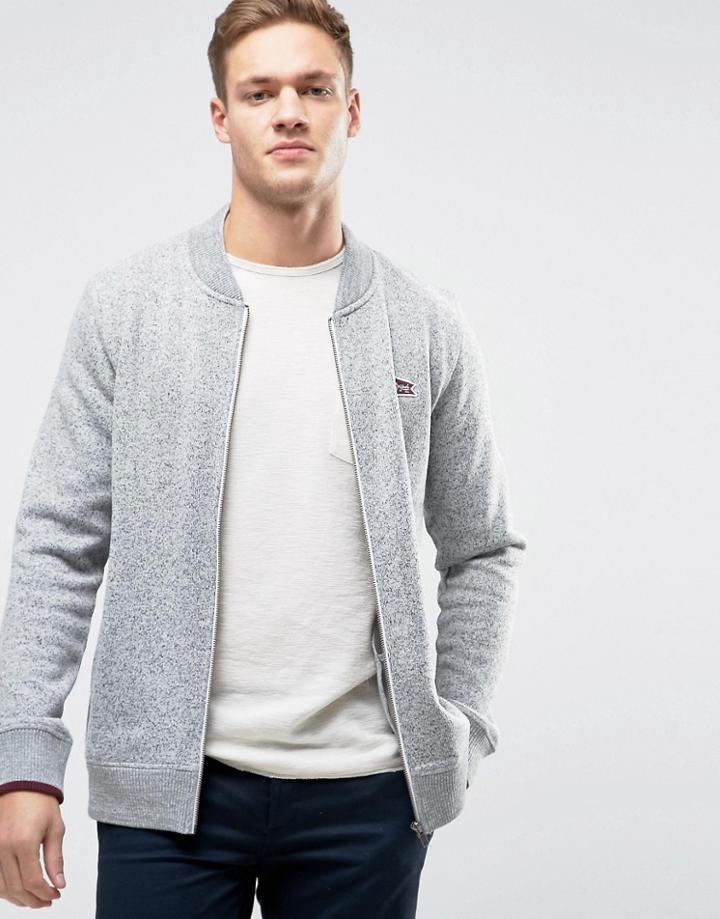 Jack & Jones Zip Through Bomber Sweat With Chest Logo - Gray