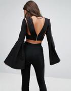 Dark Pink Oversize Sleeve Top With Open Back Detail - Black
