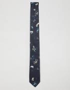 Religion Tie With Floral Print - Navy
