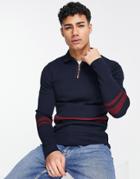 River Island Spliced Rugby Polo Shirt In Navy