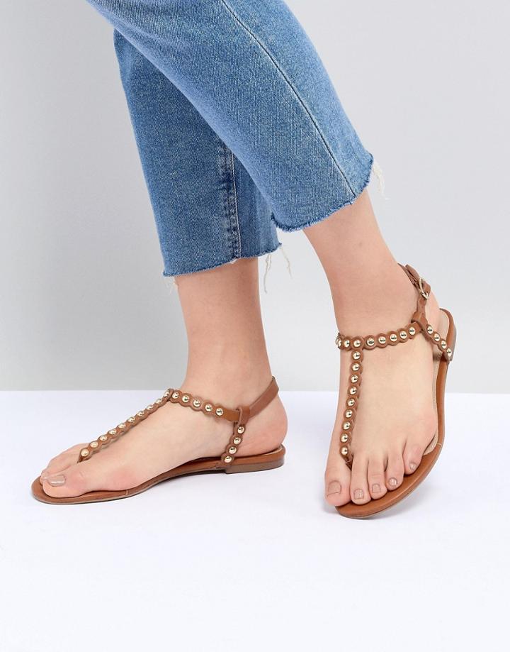 Aldo Studded T Bar Flat Sandal-tan