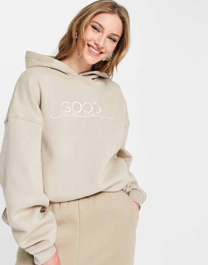 Na-kd Slogan Hoodie In Beige-neutral