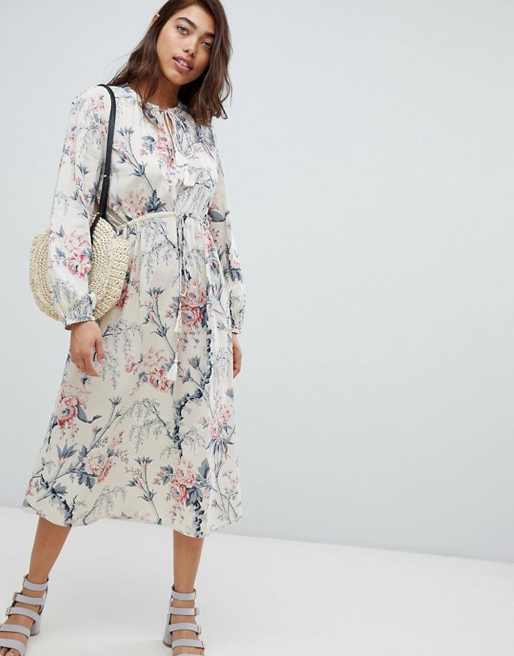 Warehouse Vintage Floral Print Midi Dress - White