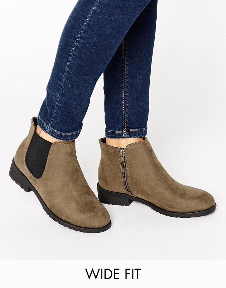 New Look Wide Fit Suedette Ankle Boot - Green